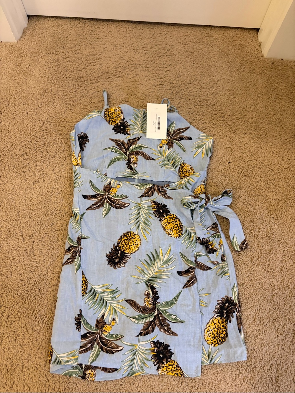 Light Blue Pineapple Print Kids Dress